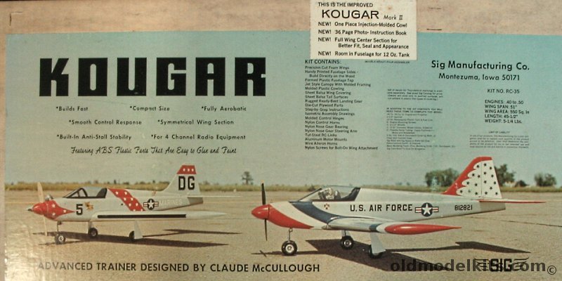 SIG Kougar Mark II - 51 inch Wingspan R/C Model, RC-35 plastic model kit
